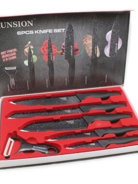 6-Piece Black Kitchen Knife Set with Peeler